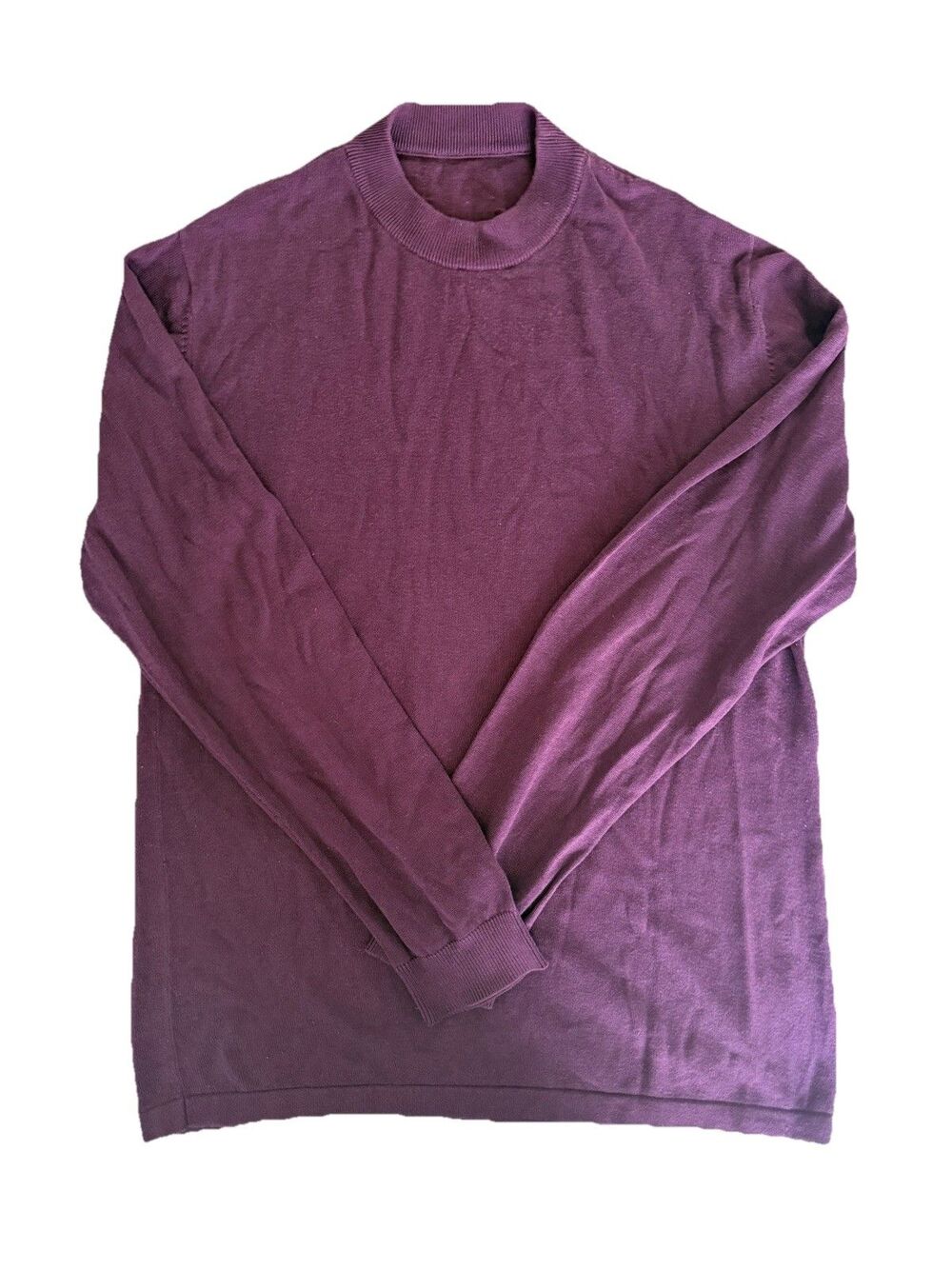 Silk Cotton Blend Mock Neck Sweater Plum Purple Blank Unbranded Mens Medium M